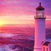 Lighthouse Pink Purple Sky adult paint by numbers