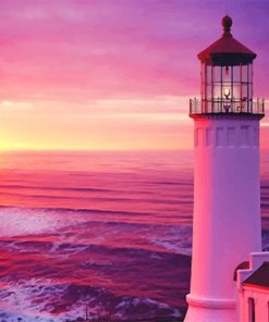 Lighthouse Pink Purple Sky adult paint by numbers