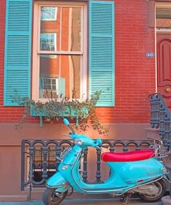Vespa Turquoise Scooter paint by number