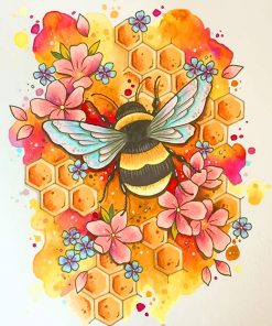 Honey Bee And Flowers Paint By Numbers