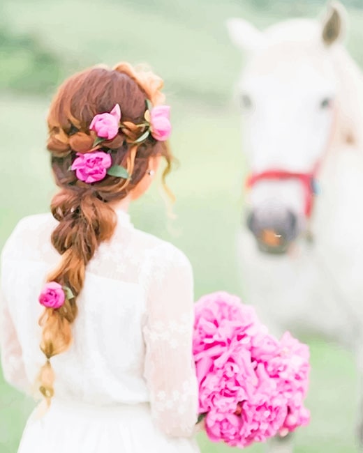 Beautiful Bride Wth White Horse paint by number