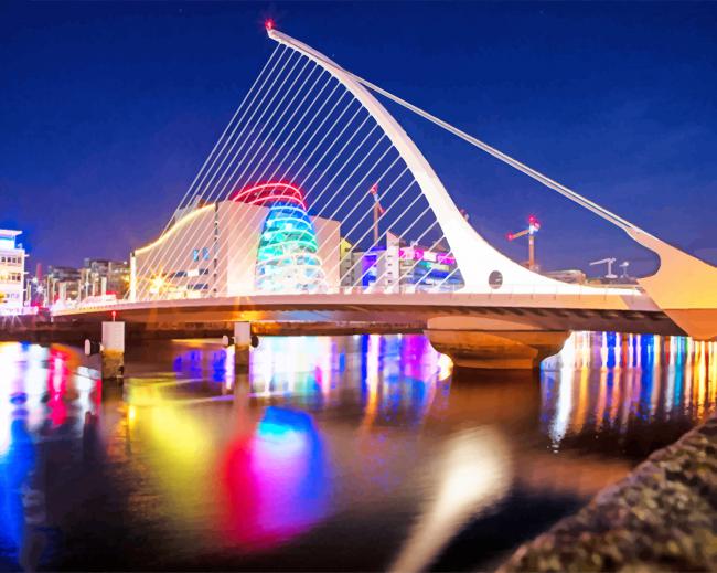 Cable Stayed Bridge Dublin at Night adult paint by numbers