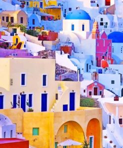 Colorful Greece Houses adult paint by numbers