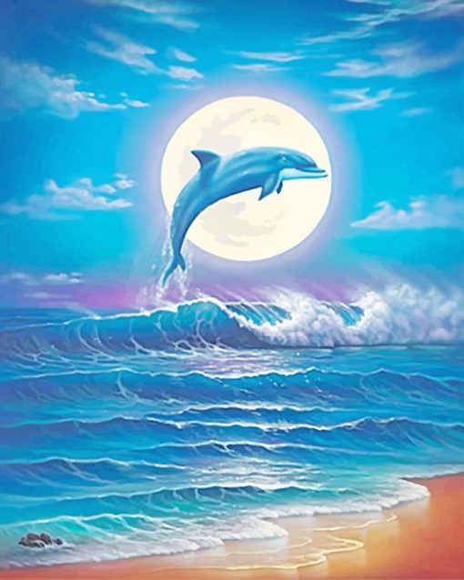 Dolphin on waves adult paint by numbers