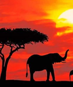 Elephants Sunset adult paint by numbers