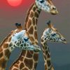 Giraffe With Babies In Sunset adult paint by numbers