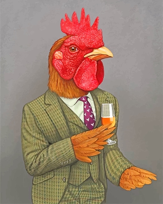 Rooster wearing a green suit adult paint by numbers
