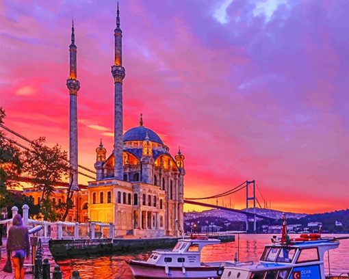Turkey ortaköy mosque sunset adult paint by numbers