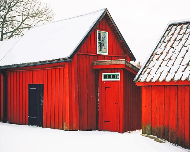 Beautiful Barn Snow paint by number