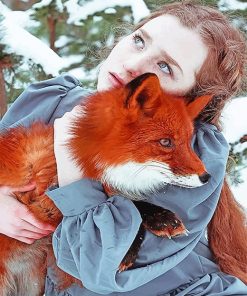 Girl Hugging Fox paint by number