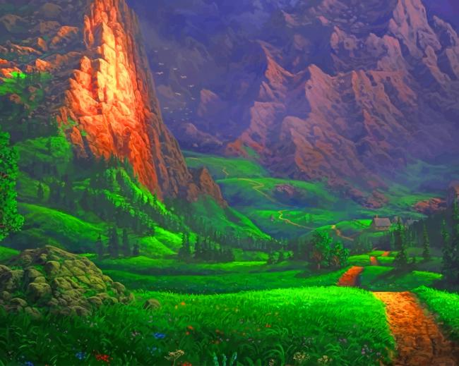 Green Nature Mountains paint by number