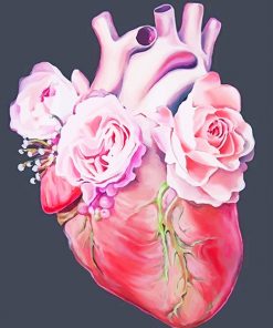 Heart Pink flowers paint By numbers