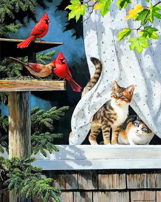 Kittens And Birds Paint By numbers