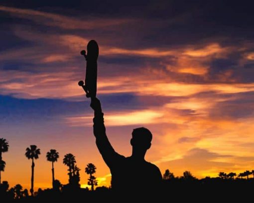 Silhouette Man Holding Skateboard paint by number
