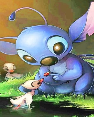 Stitch And His Two Ducks - Cartoons Paint By Number - NumPaint - Paint ...