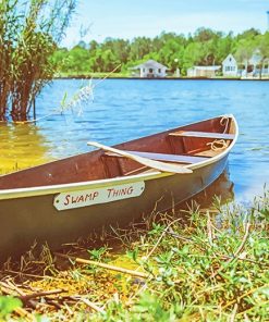 Wooden Boat Near Lake paint by number