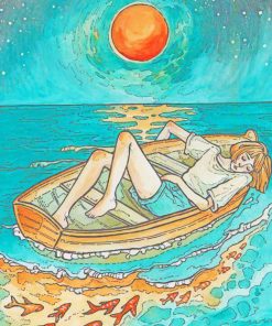 Girl On A Boat Sunset paint by numbers