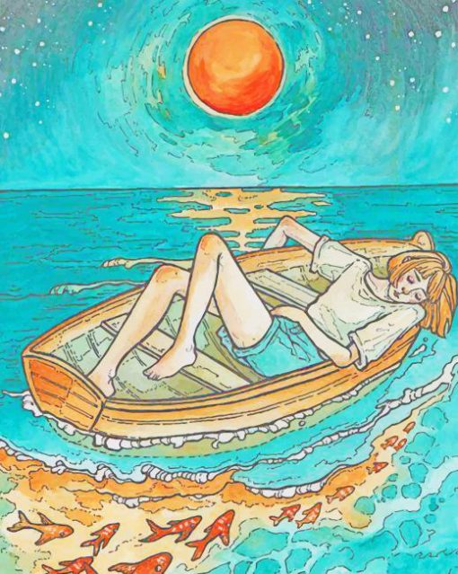 Girl On A Boat Sunset paint by numbers