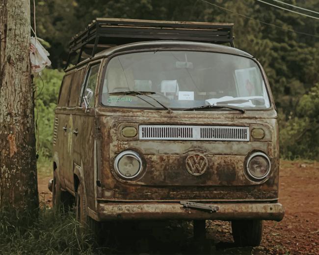 Gray Volkswagen Kombi In Forest paint by numbers