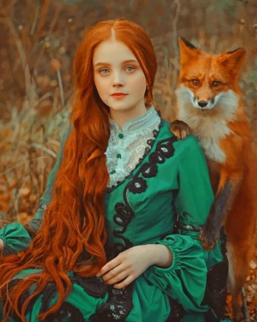 Orange Fox Ans A Girl With A Red Hair paint by numbers