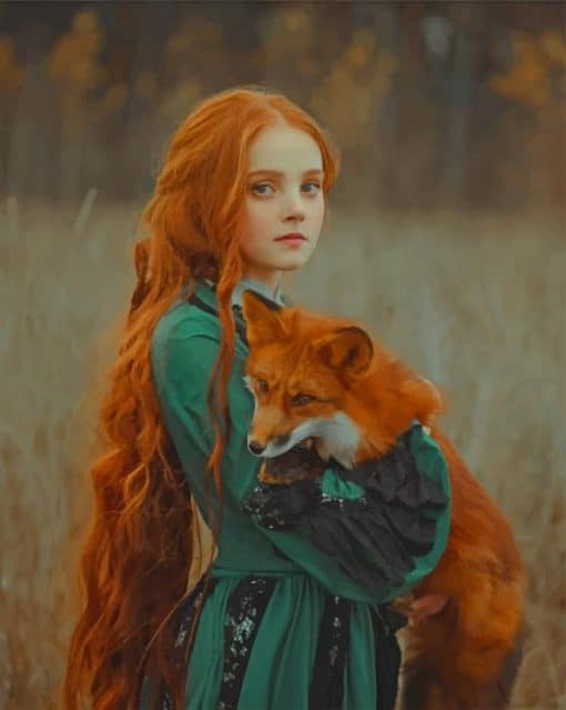 Red Haired Girl With Fox Paint by numbers