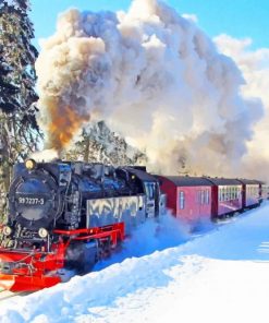 Train In Snow Steam Locomotive Moscow paint by numbers