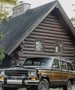 Cabin House And Classic Jeep Grand Wagoneer paint by numbers