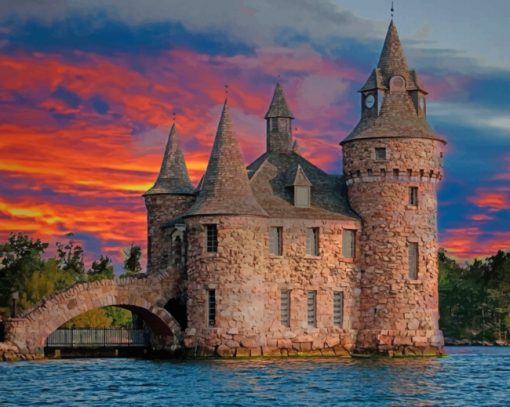 Castle In Sunset And Landscape paint by numbers