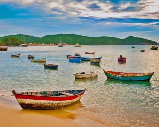 Colorful Lake Boats Paint By Numbers