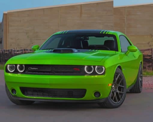 Dodge Challenger RT Plus Shaker Front Green paint by numbers
