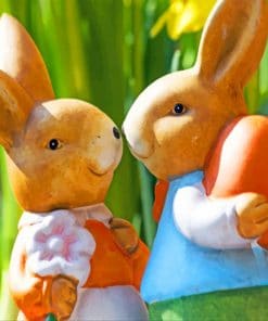 Easter Bunny Rabbits With Flowers paint by numbers