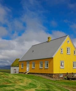 Iceland Houses Yellow Clouds paint by numbers