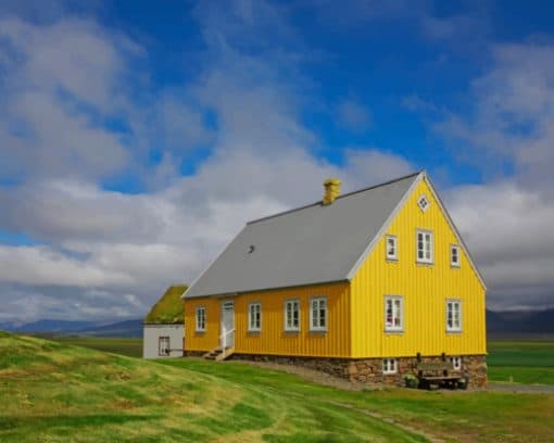 Iceland Houses Yellow Clouds paint by numbers