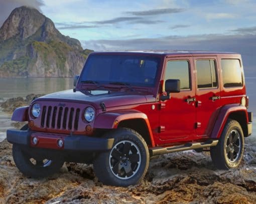 Red Jeep Wrangler In Landscape paint by numbers