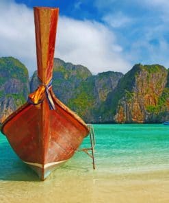 Wooden Boat On Exotic Beach paint by numbers