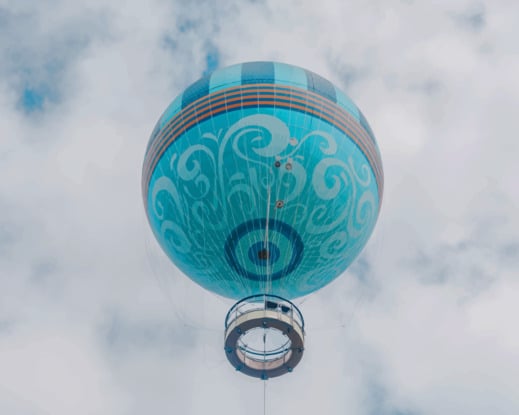 Aquamarine Hot Air Balloon Rises Into Puffy Clouds paint by numbers