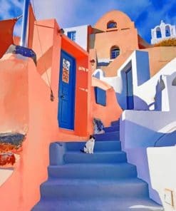 Colorful Buildings Santorini paint by numbers