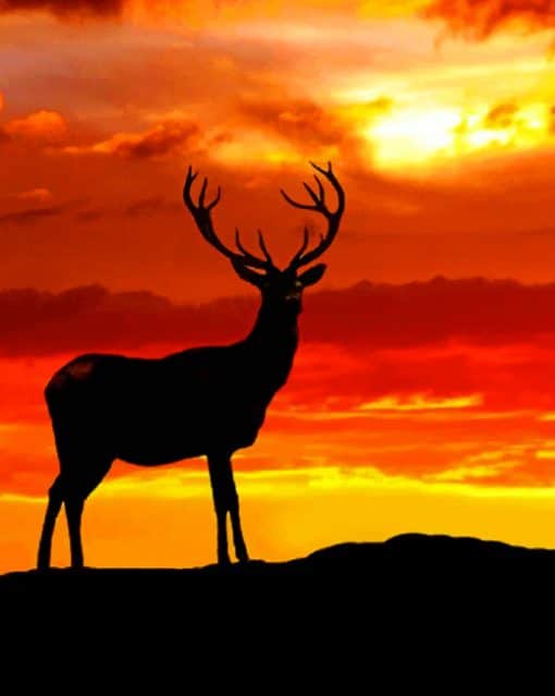 Deer Silhouette In Sunset paint by numbers