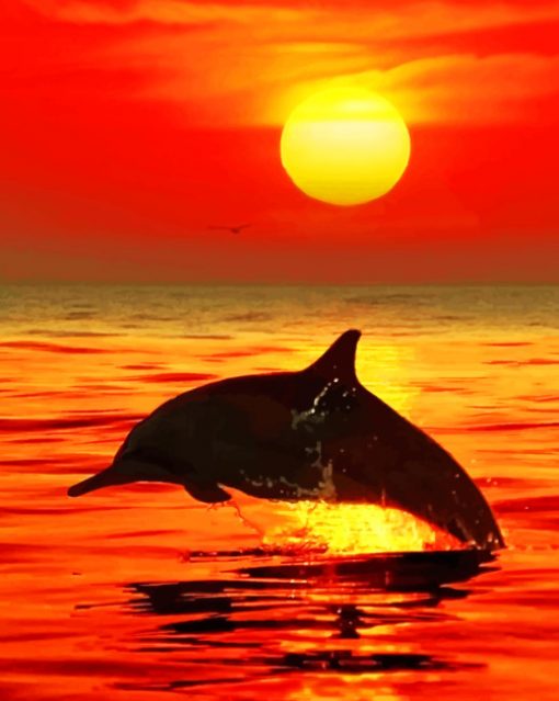 Dolphin Jumping Out Of Water At Sunset paint by numbers