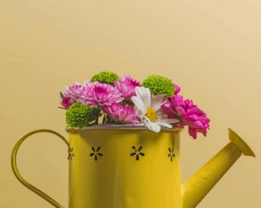 Flowers In Yellow Watering Can paint by numbers