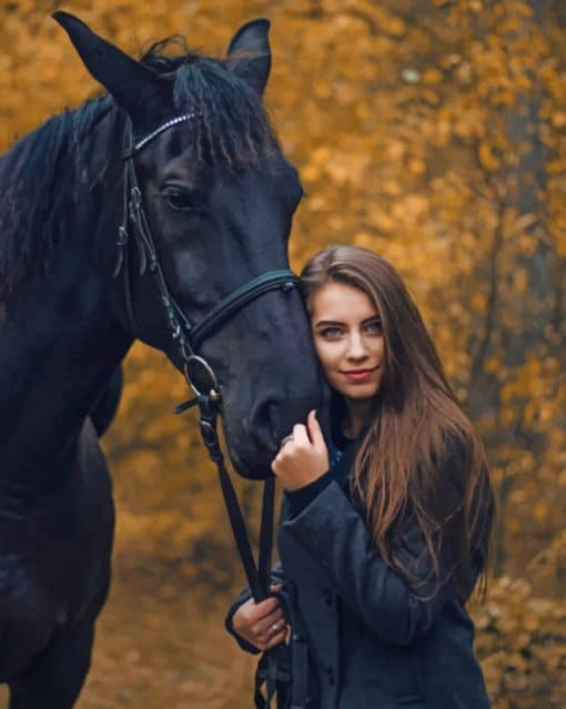 Girl And Black Horse paint by numbers