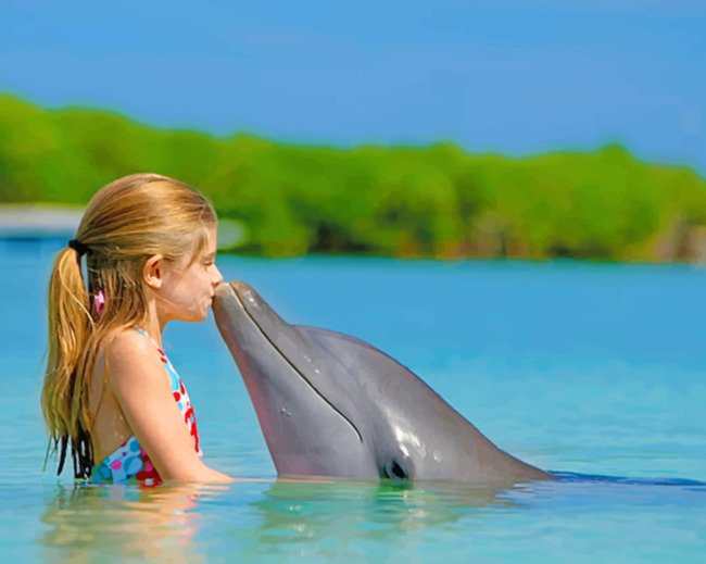 Girl And Dolphin In Maldives paint by numbers