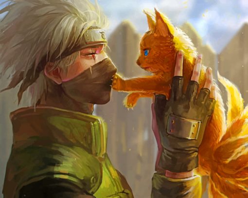 Kakashi And Nine Tails Cat Vector paint by numbers