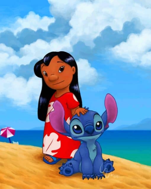 Lilo Stitch In The Beach - Cartoons Paint By Numbers - NumPaint - Paint