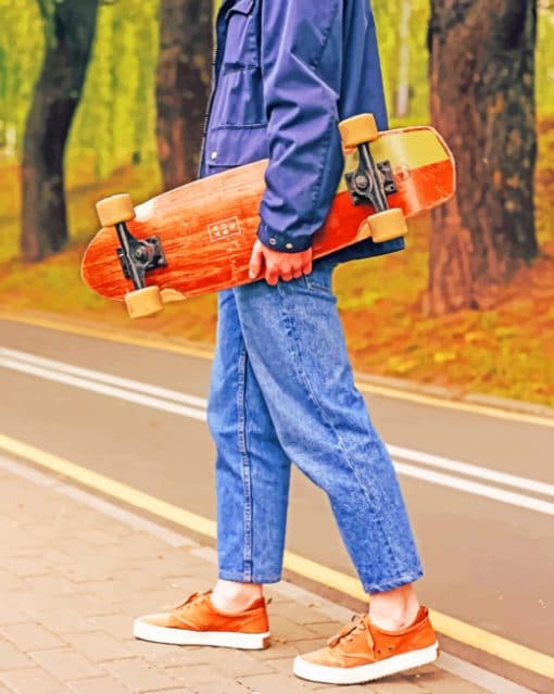 Man In Blue Denim Jeans And Skate paint by numbers