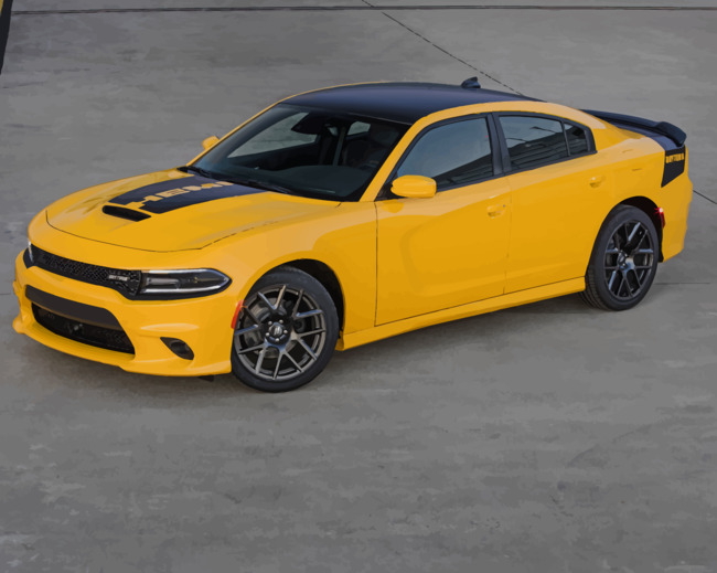 Yellow Dodge Charger Car paint by numbers