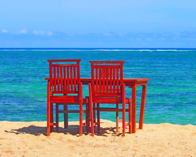 Chairs And Table On A Beach paint by numbers
