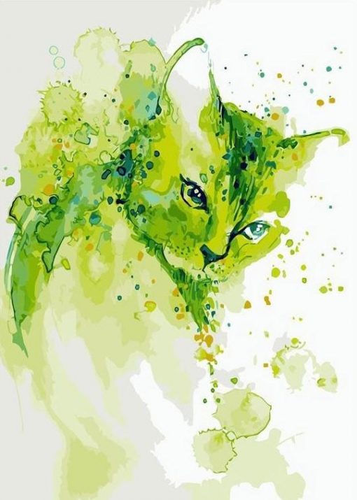 Abstract Green Cat paint by numbers