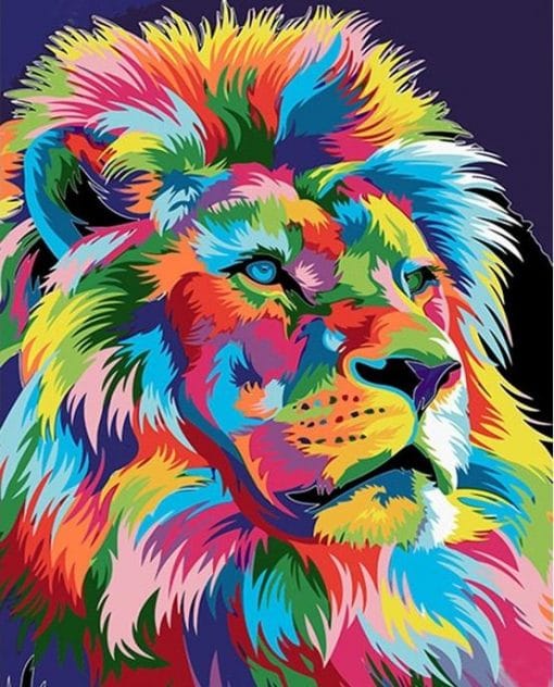 Without Frame SHUAXIN Diy Oil Painting,Paint by Number Kit for Adult Kids Beginner Colorful Lion Animals 16x20 Inch