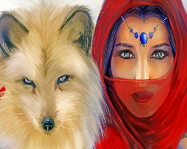 Woman And White Wolf Paint By Numbers